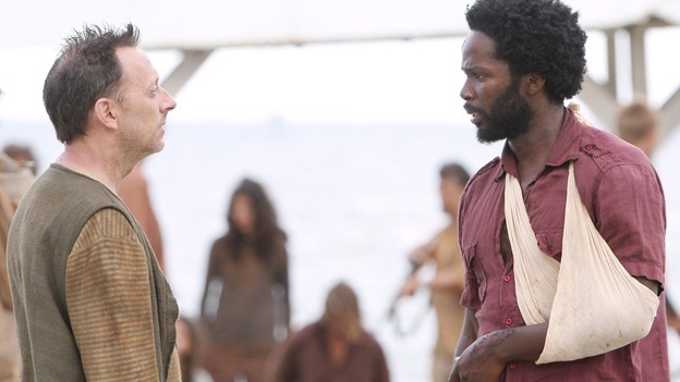 LOST -- "Live Together, Die Alone" - After discovering something odd just offshore, Jack and Sayid come up with a plan to confront "The Others" and hopefully get Walt back. Meanwhile, Eko and Locke come to blows as Locke makes a potentially cataclysmic decision regarding the "button" and the hatch, on the season finale of "Lost," WEDNESDAY, MAY 24 (9:00-11:00 p.m., ET), on the ABC Television Network. (ABC/MARIO PEREZ)MICHAEL EMERSON, HAROLD PERRINEAU