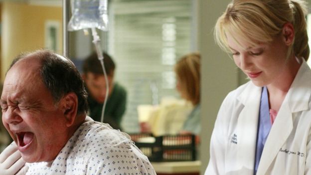GREY'S ANATOMY - "Where the Wild Things Are" - Six weeks after Derek and Meredith ended their relationship and Derek began dating Rose, Meredith and her fellow residents, Alex, Izzie and Cristina, compete in a surgical contest, with Bailey serving as judge. Meanwhile interns George and Lexie adjust to their new, squalid apartment, and Callie finds a friend in her roommate Cristina's nemesis, Erica Hahn, on "Grey's Anatomy," THURSDAY, APRIL 24 (9:00-10:01 p.m., ET) on the ABC Television Network. (ABC/RON TOM)CHEECH MARIN, KATHERINE HEIGL