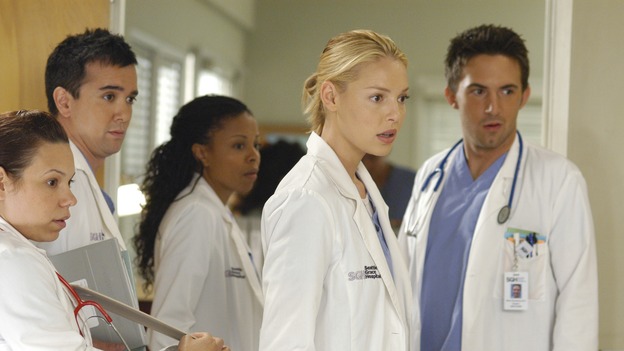 GREY'S ANATOMY - "Let the Truth Sting" - The new interns are dazzled by the skill level of fellow intern George, while Lexie helps keep his "repeater" status a secret; Meredith half-heartedly helps Lexie with her first emergency patient; Sloan and Richard attempt a radical, new surgery to save a woman's ability to speak; and George is compelled to tell Callie of his past indiscretion with Izzie, on "Grey's Anatomy," THURSDAY, OCTOBER 11 (9:00-10:01 p.m., ET) on the ABC Television Network.  (ABC/GALE ADLER)GLORIA GARAYUA, WINSTON STORY, TYMBERLEE CHANEL, KATHERINE HEIGL, RICHARD KEITH