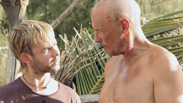 LOST -- "Further Instructions" - The fates of Locke, Eko and Desmond are revealed after the implosion of the hatch, while Hurley returns to the beach camp to tell the tale of what happened when he, Jack, Kate and Sawyer encountered "The Others," on "Lost," WEDNESDAY, OCTOBER 11 (9:00-10:00 p.m., ET), on the ABC Television Network. (ABC/MARIO PEREZ)DOMINIC MONAGHAN, TERRY O'QUINN