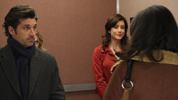 GREY'S ANATOMY - "Piece of My Heart" - Addison returns to Seattle Grace to perform an operation and is taken aback by all of the changes in her old co-workers' lives. Meanwhile Meredith and Derek's clinical trial has its first patient, and Rebecca/Ava returns with shocking news for Alex, on "Grey's Anatomy," THURSDAY, MAY 1 (9:00-10:01 p.m., ET) on the ABC Television Network. (ABC/CRAIG SJODIN)PATRICK DEMPSEY, ELLEN POMPEO (OBSCURED), KATE WALSH, LAUREN STAMILE