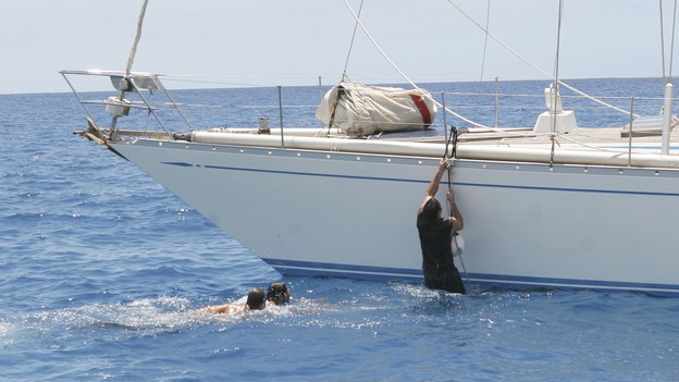 LOST -- "Live Together, Die Alone" - After discovering something odd just offshore, Jack and Sayid come up with a plan to confront "The Others" and hopefully get Walt back. Meanwhile, Eko and Locke come to blows as Locke makes a potentially cataclysmic decision regarding the "button" and the hatch, on the season finale of "Lost," WEDNESDAY, MAY 24 (9:00-11:00 p.m., ET), on the ABC Television Network. (ABC/MARIO PEREZ) JOSH HOLLOWAY, NAVEEN ANDREWS, MATTHEW FOX