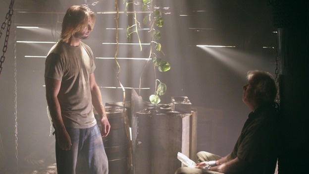 LOST - "The Brig" - A newly focused Locke breaks away from "The Others" in an attempt to persuade Sawyer to help rid them of a great nemesis that has caused nothing but pain in both of their lives. Meanwhile, a new island inhabitant discloses some shocking information about Oceanic Flight 815, on "Lost," WEDNESDAY, MAY 2 (10:00-11:00 p.m., ET), on the ABC Television Network. (ABC/MARIO PEREZ)JOSH HOLLOWAY, KEVIN TIGHE