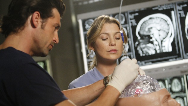 GREY'S ANATOMY - "The Becoming" - The nurses' objections to McSteamy's trysts lead to the instating of a new "date and tell" policy. Meanwhile news of Burke's latest career achievements force Cristina to face her feelings for her ex, Meredith and Derek admit a veteran soldier into their clinical trial, and Callie turns to Sloan in her time of need, on "Grey's Anatomy," THURSDAY, MAY 8 (9:00-10:02 p.m., ET) on the ABC Television Network. (ABC/VIVIAN ZINK)PATRICK DEMPSEY, ELLEN POMPEO