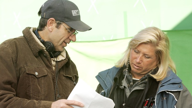 GREY'S ANATOMY - "Walk on Water" - Producer/director Rob Corn and producer/technical advisor Linda Klein review notes while shooting "Grey's Anatomy" on location at the Santa Anita Park in Arcadia, California. (ABC/VIVIAN ZINK)
