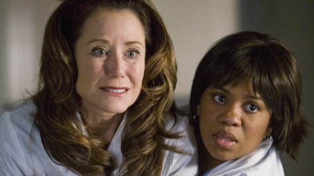 GREY'S ANATOMY - "Beat Your Heart Out" - Bailey hugs Dr. Virginia Dixon to calm her down, on "Grey's Anatomy," THURSDAY, FEBRUARY 5 (9:00-10:02 p.m., ET) on the ABC Television Network. (ABC/RANDY HOLEMES) MARY MCDONNELL, CHANDRA WILSON