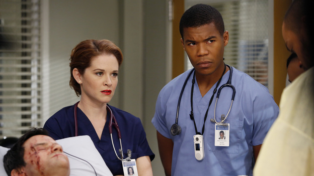 GREY'S ANATOMY - "Things We Said Today" - Bailey puts her wedding day on hold and continues her efforts to save Adele's life, Cristina and Owen remain undecided about their pending divorce, while Arizona and Callie try to get their spark back. Meanwhile, the hospital becomes inundated with a group of bikers after a horrible accident, on "Grey's Anatomy," THURSDAY, JANUARY 10 (9:00-10:02 p.m., ET) on the ABC Television Network. (ABC/KELSEY MCNEAL)RICHARD KAHAN, SARAH DREW, GAIUS CHARLES