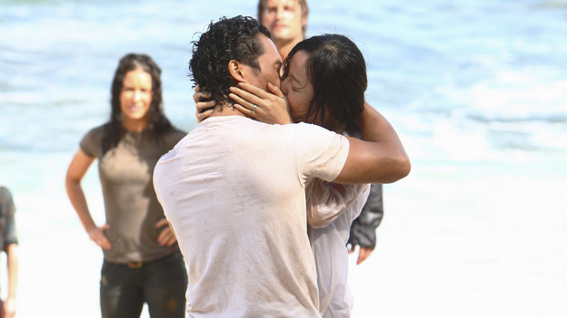LOST - "The Last Recruit" - Alliances are forged and broken as the Locke and Jack camps merge, on "Lost," TUESDAY, APRIL 20 (9:00-10:02 p.m., ET) on the ABC Television Network. (ABC/MARIO PEREZ) (BACKGROUND) EVANGELINE LILLY, JOSH HOLLOWAY; (FOREGROUND) DANIEL DAE KIM, YUNJIN KIM