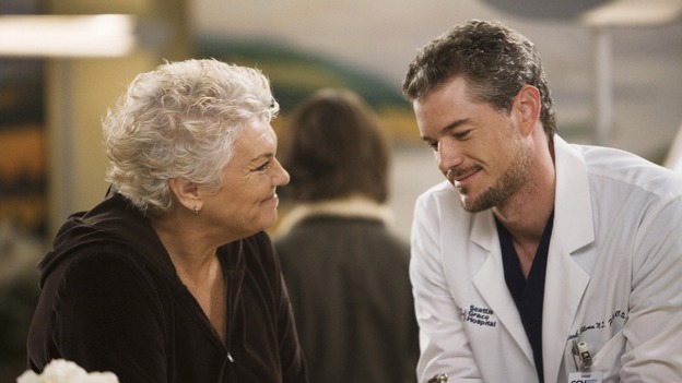 GREY'S ANATOMY - "Sympathy for the Devil" - Derek's mother, Carolyn, suspects Mark is hiding something and convinces him to admit to having an affair with Lexie Grey, on "Grey's Anatomy," THURSDAY, JANUARY 15 (9:00-10:01 p.m., ET) on the ABC Television Network. (ABC/RANDY HOLMES) TYNE DALY, ERIC DANE
