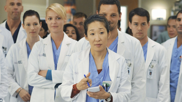 GREY'S ANATOMY - "There's No 'I' in Team" - Bailey heads up a team of surgeons performing a "domino procedure" in which each surgery hinges on the one preceding it, on "Grey's Anatomy," THURSDAY, OCTOBER 23 (9:00-10:01 p.m., ET) on the ABC Television Network.  (ABC/ERIC MCCANDLESS) CHYLER LEIGH, KATHERINE HEIGL, SANDRA OH, JUSTIN CHAMBERS, T.R. KNIGHT