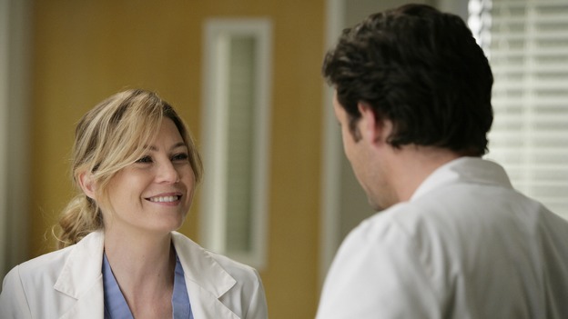 GREY'S ANATOMY - "Losing My Mind" - Dr. Wyatt refuses to let Meredith give up on therapy, Alex learns the truth about Rebecca's medical condition, the Chief insists that Erica perform a risky surgery on his mentor, and after receiving news of Burke, Cristina continues to do things contrary to her nature, going so far as cleaning her always-messy apartment, on "Grey's Anatomy," THURSDAY, MAY 15 (9:00-10:02 p.m., ET) on the ABC Television Network. (ABC/MITCH HADDAD)ELLEN POMPEO, PATRICK DEMPSEY