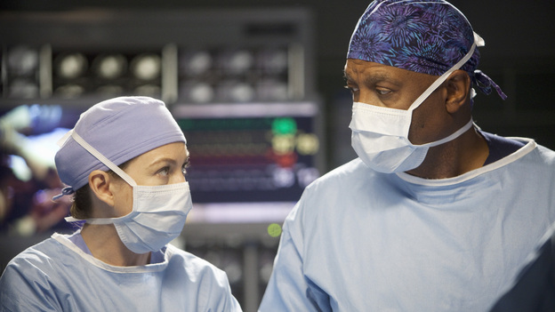 GREY'S ANATOMY - "Hope for the Hopeless" - Richard performs his 10,000th surgery on a pair of bickering sisters (Nia Vardalos and Peri Gilpin) who come into the hospital for a liver transplant; Derek and Lexie take on a neuroblastoma case that has been previously deemed inoperable; Teddy and Cristina cross the line when they go against Owen's orders and try to steal a case from Alex and Dr. McQueen; Ellis Grey's shadow looms as Meredith searches for a specialty; meanwhile Adele is brought into the hospital after she is found wandering the streets, on Grey's Anatomy, THURSDAY, JANUARY 19 (9:00-10:02 p.m., ET) on the ABC Television Network. (ABC/RANDY HOLMES)ELLEN POMPEO, JAMES PICKENS JR.