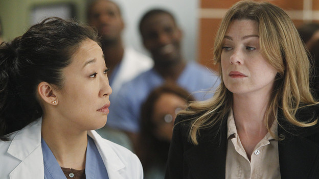 GREY'S ANATOMY - "With You I'm Born Again" -- After an unforgettable and heart-pounding season finale, "Grey's Anatomy" returns for its seventh season on THURSDAY, SEPTEMBER 23 (9:00-10:01 p.m., ET) on the ABC Television Network. In the season premiere, the hospital staff is trying to deal with physical and emotional trauma in the wake of the deadly rampage of a vengeful gunman. As Dr. Perkins (James Tupper), a trauma counselor, is brought in to help in the recovery and to assess each doctor's readiness to return to work, Derek makes a spontaneous decision to resign as Chief and rushes back into surgery, taking everything a little too fast, and Cristina buries herself in her wedding planning. (ABC/PETER "HOPPER" STONE)SANDRA OH, ELLEN POMPEO
