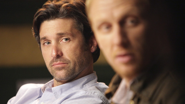 GREY'S ANATOMY - "Slow Night, So Long" - Derek lands the grant he needs for his clinical trial and all the attendings take him out to Joe's Bar to celebrate, but they get a surprise when they see someone they know already at the bar. Meanwhile, Meredith and Alex have to fend for themselves during the night shift with a nine-year-old patient who's experiencing post-surgical complications and his very pushy mother, on "Grey's Anatomy," THURSDAY, NOVEMBER 18 (9:00-10:01 p.m., ET) on the ABC Television Network. (ABC/ADAM TAYLOR)PATRICK DEMPSEY, KEVIN MCKIDD