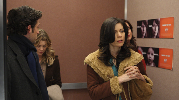 GREY'S ANATOMY - "Piece of My Heart" - Addison returns to Seattle Grace to perform an operation and is taken aback by all of the changes in her old co-workers' lives. Meanwhile Meredith and Derek's clinical trial has its first patient, and Rebecca/Ava returns with shocking news for Alex, on "Grey's Anatomy," THURSDAY, MAY 1 (9:00-10:01 p.m., ET) on the ABC Television Network. (ABC/CRAIG SJODIN)PATRICK DEMPSEY, ELLEN POMPEO,  LAUREN STAMILE, KATE WALSH (OBSCURED)