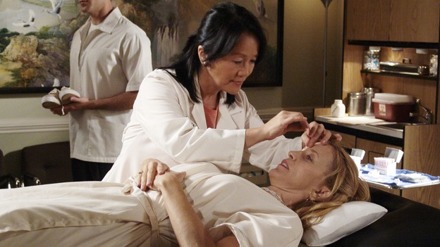 DESPERATE HOUSEWIVES - "Guilty" -- In the aftermath of tragedy, the residents of Wisteria Lane take stock of their lives. Meanwhile, Susan grows suspicious of Mike Delfino's real reason for moving to the street, Lynette reaches the breaking point in her addiction to the twins' ADD medication, and the mysterious Mr. Shaw (guest star Richard Roundtree) gets down to business, on "Desperate Housewives," SUNDAY, NOVEMBER 28 (9:00-10:01 p.m., ET) on the ABC Television Network.  (ABC/DANNY FELD)FREDA FOH SHEN, FELICITY HUFFMAN