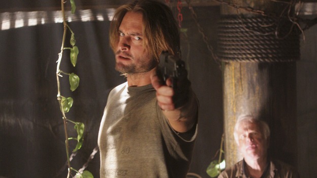 LOST - "The Brig" - A newly focused Locke breaks away from "The Others" in an attempt to persuade Sawyer to help rid them of a great nemesis that has caused nothing but pain in both of their lives. Meanwhile, a new island inhabitant discloses some shocking information about Oceanic Flight 815, on "Lost," WEDNESDAY, MAY 2 (10:00-11:00 p.m., ET), on the ABC Television Network. (ABC/MARIO PEREZ)JOSH HOLLOWAY, KEVIN TIGHE