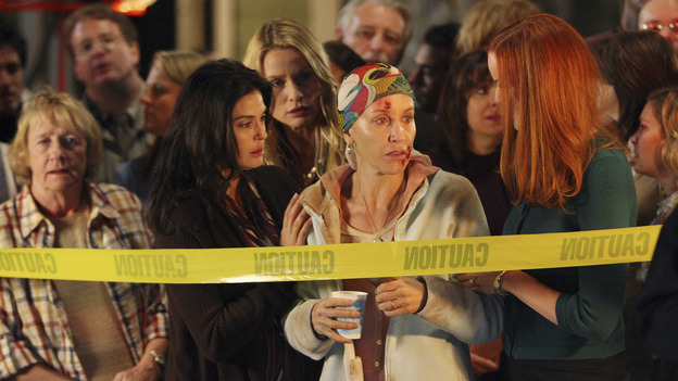 DESPERATE HOUSEWIVES - "Welcome to Kanagawa" - With Mrs. McCluskey's house completely destroyed, Lynette faces the possibility that her family and Ida Greenberg may not have survived; Katherine finds out that someone knows the truth about her mysterious past; and the residents of Wisteria Lane begin to rebuild their lives after the deadly tornado on "Desperate Housewives," SUNDAY, JANUARY 6 (9:00-10:01 p.m., ET) on the ABC Television Network. (ABC/CRAIG SJODIN)KATHRYN JOOSTEN, TERI HATCHER, NICOLLETTE SHERIDAN, FELICITY HUFFMAN, MARCIA CROSS