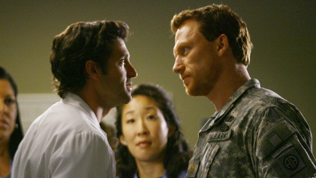 GREY'S ANATOMY - "Dream a Little Dream of Me" - On the two-hour season premiere of "Grey's Anatomy," Meredith and Derek learn that "happily ever after" isn't easy, a military doctor who brings in a trauma patient catches Cristina's eye, and the Chief and his staff reel at the news that Seattle Grace is no longer nationally ranked as a top-tier teaching hospital, on "Grey's Anatomy," THURSDAY, SEPTEMBER 25 (9:00-11:00 p.m., ET) on the ABC Television Network. (ABC/SCOTT GARFIELD)SARA RAMIREZ, PATRICK DEMPSEY, SANDRA OH, KEVIN McKIDD
