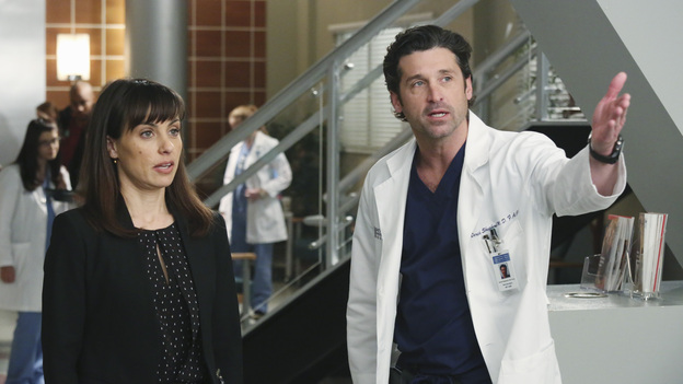 GREY'S ANATOMY - "Hard Bargain" - As the hospital spirals closer to financial ruin, Owen must make some tough decisions, which includes foregoing an expensive surgery that could save the life of a child. Meanwhile, Alex and Jo work together to save the life of an infant, and April asks Jackson for dating advice, on "Grey's Anatomy," THURSDAY, FEBRUARY 14 (9:00-10:02 p.m., ET) on the ABC Television Network. (ABC/RICHARD CARTWRIGHT)CONSTANCE ZIMMER, PATRICK DEMPSEY