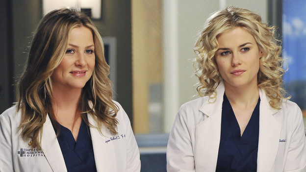 GREY'S ANATOMY - "P.Y.T. (Pretty Young Thing)" - Thatcher Grey, Meredith and Lexie's father, returns to Seattle Grace with stomach pains and a new, twenty-something tattooed girlfriend, Danielle. Meanwhile, Alex clashes with the new OB, Dr. Lucy Fields, over a patient and Mark places Jackson on his service in exchange for information on Lexie, on "Grey's Anatomy," THURSDAY, FEBRUARY 10 (9:00-10:01 p.m., ET) on the ABC Television Network. -  (ABC/ERIC MCCANDLESS)JESSICA CAPSHAW, RACHAEL TAYLOR