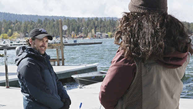 GREY'S ANATOMY - "Adrift and at Peace" - Despite Meredith's objections to the idea, a concerned Derek takes Cristina on a fishing trip in order to get away from it all, while Teddy, feeling directionless without Cristina, directs all of her efforts and compassion towards a dying patient (played by Scott Foley) who lacks the proper insurance to seek medical treatment, on "Grey's Anatomy," THURS., DECEMBER 2 (9:00-10:01 p.m., ET) on the ABC Television Network. (ABC/DANNY FELD)PATRICK DEMPSEY, SANDRA OH