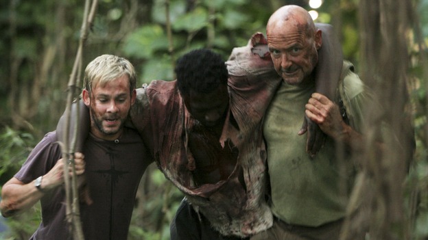 LOST -- "Further Instructions" - The fates of Locke, Eko and Desmond are revealed after the implosion of the hatch, while Hurley returns to the beach camp to tell the tale of what happened when he, Jack, Kate and Sawyer encountered "The Others." Meanwhile, Claire is shocked to find Nikki and Paulo in Jack's tent. Ian Somerhalder guest stars as Boone, on "Lost," WEDNESDAY, OCTOBER 11 (9:00-10:00 p.m., ET), on the ABC Television Network. (ABC/MARIO PEREZ)DOMINIC MONAGHAN, ADEWALE AKINNUOYE-AGBAJE, TERRY O'QUINN