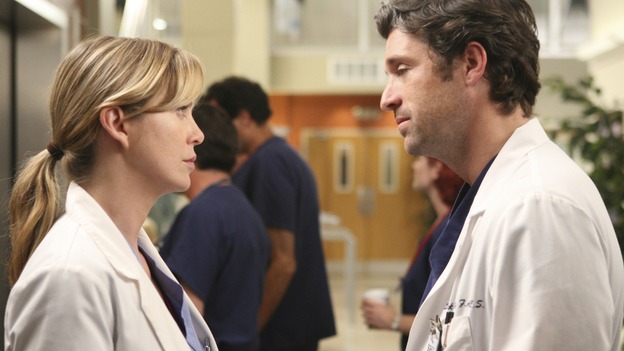 GREY'S ANATOMY - "Here Comes the Flood" - A plumbing leak becomes a deluge and wreaks havoc at Seattle Grace, as the Chief attempts to implement new teaching policies and George tries to retake his residency exam; meanwhile Derek hopes to move the roommates out of Meredith's house, to their surprise, on "Grey's Anatomy," THURSDAY, OCTOBER 9 (9:00-10:01 p.m., ET) on the ABC Television Network. (ABC/DANNY FELD)ELLEN POMPEO, PATRICK DEMPSEY