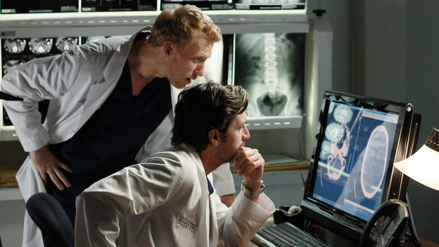 GREY'S ANATOMY - "She's Gone" - In the second hour, "She's Gone" (10:00-11:00 p.m.), news of Meredith and Derek's unsteady relationship raises a red flag for Zola's adoption counselor; Alex quickly realizes that he has become the outcast of the group after ratting out Meredith; and Cristina makes a tough decision regarding her unexpected pregnancy. Also, Chief Webber brings Henry in for a last minute surgery, alarming Teddy. "Grey's Anatomy" returns for its eighth season with a two-hour event THURSDAY, SEPTEMBER 22 (9:00-11:00 p.m., ET) on the ABC Television Network. (ABC/RON TOM)KEVIN MCKIDD, PATRICK DEMPSEY