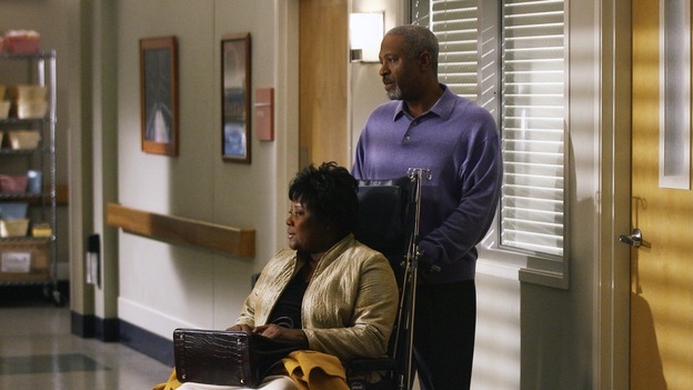 GREY'S ANATOMY - "Didn't We Almost Have It All" - Cristina and Burke's wedding day arrives - along with the interns' first exam results - and a successor to the Chief is named, as Callie and George make a big decision about their relationship, on the Season Finale of "Grey's Anatomy," THURSDAY, MAY 17 (9:00-10:07 p.m., ET) on the ABC Television Network. (ABC/SCOTT GARFIELD)LORETTA DEVINE, JAMES PICKENS, JR.
