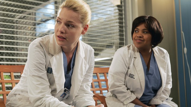 GREY'S ANATOMY - "Time After Time" - Izzie faces her past and finds comfort in George, while Alex becomes more attached to Jane Doe (Elizabeth Reaser), Meredith and Derek question their own status, and Cristina resolves to fight for her relationship with Burke -- despite her past with Colin Marlow (Roger Rees) -- on "Grey's Anatomy," THURSDAY, APRIL 19 (9:00-10:01 p.m., ET) on the ABC Television Network. (ABC/VIVIAN ZINK)KATHERINE HEIGL, CHANDRA WILSON