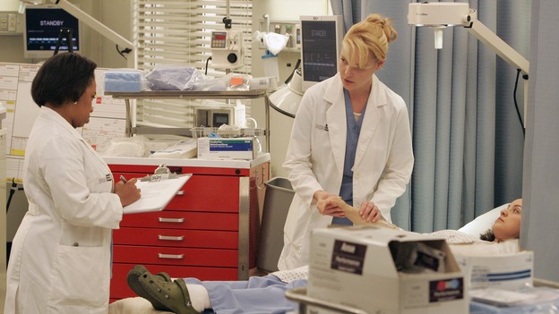 GREY'S ANATOMY - "Walk on Water" - Beginning February 8, Grey's Anatomy enters a three-episode story arc that will challenge the interns of Seattle Grace -- and "Grey's" fans as well -- like never before. "Walk on Water" airs THURSDAY, FEBRUARY 8 (9:00-10:00 p.m., ET) on the ABC Television Network. Elizabeth Reaser (Independent Spirit Award winner for "Sweet Land") guest stars as a patient over multiple episodes. (ABC/VIVIAN ZINK)CHANDRA WILSON, KATHERINE HEIGL, KALI ROCHA