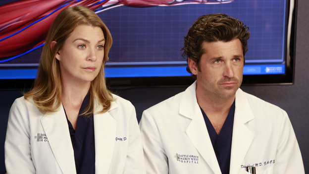 GREY'S ANATOMY - "Run Baby Run" - As the rest of the doctors prepare for Bailey's wedding, Richard helps her through a bout of pre-wedding jitters. Meanwhile, Lizzie butts heads with Meredith, and Callie and Jackson try to convince Derek to participate in a risky surgery that could fix his hand, on "Grey's Anatomy," THURSDAY, DECEMBER 13 (9:00-10:02 p.m., ET) on the ABC Television Network. (ABC/RON TOM)ELLEN POMPEO, PATRICK DEMPSEY