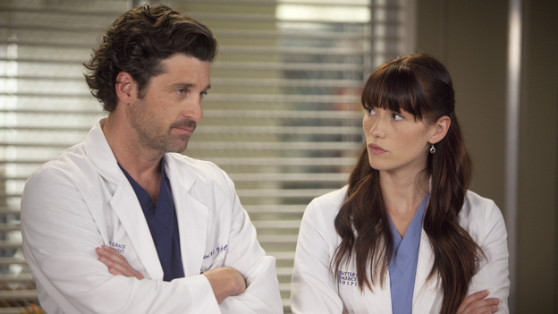 GREY'S ANATOMY - "Heart-Shaped Box" - The doctors become nostalgic when George O'Malley's mother, Louise, returns to Seattle Grace for medical help after a botched surgery at a neighboring hospital; the residents are inspired by a medical miracle when they witness a harvested heart that continues to beat outside the body; a new pediatric fellow excites Arizona and makes Alex feel threatened; Jackson lets his suspicions about Mark and Lexie interfere with his work; and Henry and Teddy have their first marital fight when he expresses interest in pursuing medical school, on "Grey's Anatomy," THURSDAY, NOVEMBER 3 (9:00-10:02 p.m., ET) on the ABC Television Network. (ABC/RANDY HOLMES) PATRICK DEMPSEY, CHYLER LEIGH