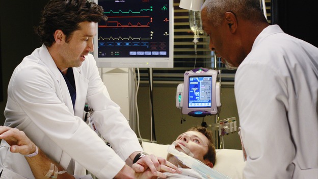 GREY'S ANATOMY - "Before and After" - Derek and the Chief work on Addison's brother, Archer, on "Grey's Anatomy," THURSDAY, FEBRUARY 12 (9:00-10:02 p.m., ET) on the ABC Television Network. (ABC/RON TOM) PATRICK DEMPSEY, GRANT SHOW, JAMES PICKENS JR.