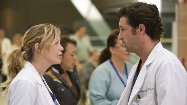 GREY'S ANATOMY - "Freedom" - On the two-hour season finale of "Grey's Anatomy," Meredith and Derek have one last shot at a successful outcome in their clinical trial, as the other surgeons work together to free a boy from a hardening block of cement. Meanwhile, Izzie helps Alex care for an ailing Rebecca, and Lexie discovers critical information about George's intern status, on "Grey's Anatomy," THURSDAY, MAY 22 (9:00-11:00 p.m., ET) on the ABC Television Network. (ABC/RANDY HOLMES)ELLEN POMPEO, PATRICK DEMPSEY