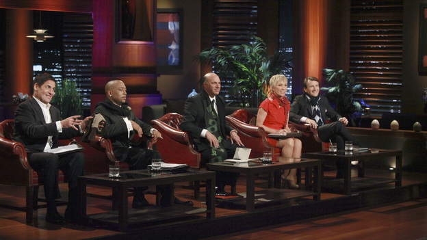 SHARK TANK - "Episode 313" - The inventor of Rollerblades hopes to get investment money to put toward his newest invention, an elevated mono-rail bike system. An amazing story from a Rochester, NY businesswoman who hopes her dream comes true and strikes a deal for her innovative shoe accessories that can turn any shoe into a boot. A man from Buena Park, CA must convince the Sharks that there is a market for a custom made air mattress that fits in the back of a pickup truck; and a fashion designer from Dallas, TX has over a billion reasons the Sharks should see the value in his customized cruiser bikes that can be designed on an interactive website. There is a follow-up on Ladera Ranch, California's Shelly Ehler and her ShowNo, a unique towel design that provides coverage when changing out of a swimsuit in public places, which Lori Greiner invested in during Season 3, on "Shark Tank," FRIDAY, MAY 4 (8:00-9:01 p.m., ET) on the ABC Television Network. (ABC/RICHARD CARTWRIGHT)MARK CUBAN, DAYMOND JOHN, KEVIN O'LEARY, BARBARA CORCORAN, ROBERT HERJAVEC