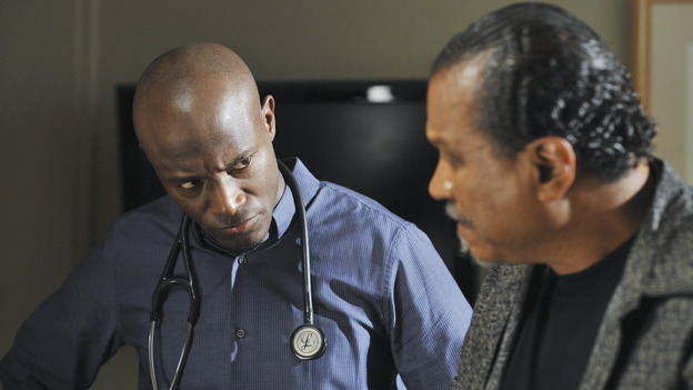 PRIVATE PRACTICE - "Serving Two Masters" - Addison treats two pregnant women who unknowingly share the same husband, a visit from an Alzheimer's patient and her loving husband forces Sam and Naomi to look at their own relationship, Violet confronts Charlotte about her relationship with Cooper, and Dell reveals a very special woman in his life to his surprised co-workers, on "Private Practice," WEDNESDAY, NOVEMBER 19 (9:00-10:01 p.m., ET) on the ABC Television Network. (ABC/ERIC MCCANDLESS)TAYE DIGGS, BILLY DEE WILLIAMS
