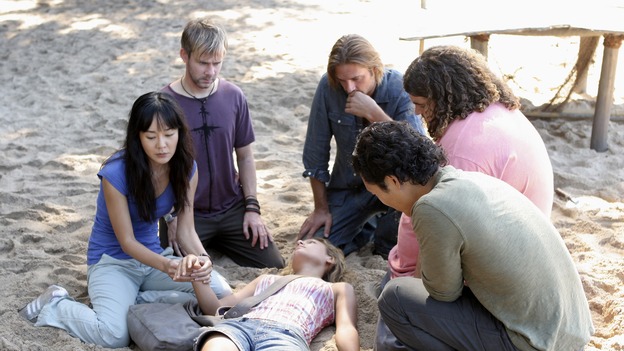 LOST - "Expos" - Hurley begins to suspect that Sawyer may be involved in an island mystery surrounding two fellow survivors, and Sun learns the truth about her past kidnapping attempt by "The Others," on "Lost," WEDNESDAY, MARCH 28 (10:00-11:00 p.m., ET), on the ABC Television Network. (ABC/MARIO PEREZ)YUNJIN KIM, DOMINIC MONAGHAN, KIELE SANCHEZ, JOSH HOLLOWAY, DANIEL DAE KIM, JORGE GARCIA