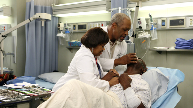 GREY'S ANATOMY - "Forever Young" - The ER is filled with teenagers after a schoolbus crash, Bailey treats a patient who was her high school crush, Derek goes out on a date with a fellow doctor, and Thatcher enters the ER looking for Meredith, on "Grey's Anatomy," THURSDAY, NOVEMBER 15 (9:00-10:02 p.m., ET) on the ABC Television Network. (ABC/CRAIG SJODIN)CHANDRA WILSON, JAMES PICKENS, JR., D.B. WOODSIDE