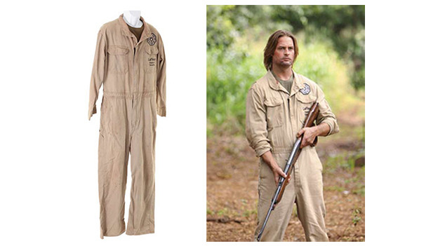 Sawyer's DHARMA jumpsuit from the episode,"LaFleur" Sawyer's distressed khaki DHARMA jumpsuitwith patch, embroidered with "LaFleur Head of Security" andolive green long sleeve shirt. Worn in the episode, "LaFleur."Related content:EPISODE RECAP - "LaFleur"PHOTOS - "LaFleur"