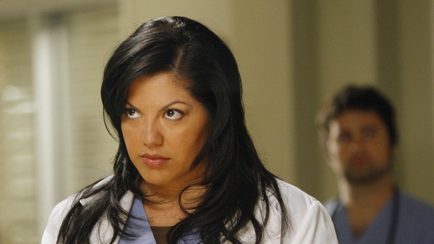 GREY'S ANATOMY - "The Becoming" - The nurses' objections to McSteamy's trysts lead to the instating of a new "date and tell" policy. Meanwhile news of Burke's latest career achievements force Cristina to face her feelings for her ex, Meredith and Derek admit a veteran soldier into their clinical trial, and Callie turns to Sloan in her time of need, on "Grey's Anatomy," THURSDAY, MAY 8 (9:00-10:02 p.m., ET) on the ABC Television Network.  (ABC/VIVIAN ZINK)SARA RAMIREZ