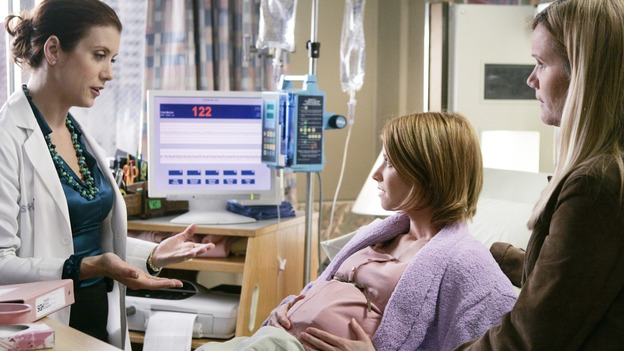 GREY'S ANATOMY - "Name of the Game" - George begins to overstay his welcome at Burke's apartment; Meredith learns a secret about her father; Bailey worries her colleagues will not treat her the same now that she's a mother; and Alex gets a lesson in bedside manners, on "Grey's Anatomy," SUNDAY, APRIL 2 (10:00-11:00 p.m., ET) on the ABC Television Network. (ABC/PETER "HOPPER" STONE)KATE WALSH, MANDY SIEGFRIED, MARE WINNINGHAM