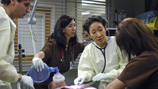 GREY'S ANATOMY - In the first hour of part two of the season finale of ABC's "Grey's Anatomy" -- "Deterioration of the Fight or Flight Response" -- Izzie and George attend to Denny as the pressure increases to find him a new heart, Cristina suddenly finds herself in charge of an ER, and Derek grapples with the realization that the life of a friend is in his hands. In the second hour, "Losing My Religion," Richard goes into interrogation mode about a patient's condition, Callie confronts George about his feelings for her, and Meredith and Derek meet about Doc. Part two of the season finale of "Grey's Anatomy" airs MONDAY, MAY 15 (9:00-11:00 p.m., ET) on the ABC Television Network. (ABC/GALE ADLER)SANDRA OH