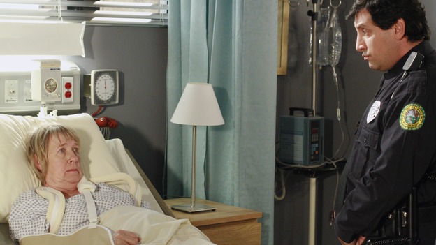 DESPERATE HOUSEWIVES - "God, That's Good" - Mrs. McCluskey has to answer to the police, on "Desperate Housewives," SUNDAY, APRIL 22 (9:00-10:01 p.m., ET) on the ABC Television Network. (ABC/RON TOM) KATHRYN JOOSTEN, CHRIS DAMIANO
