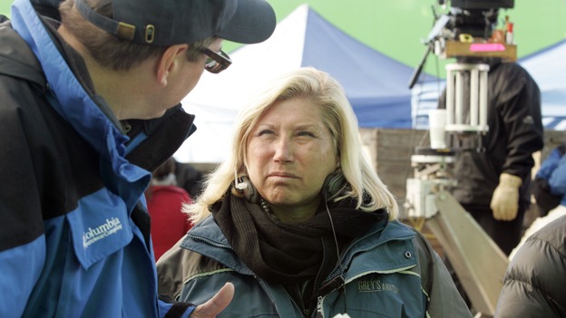 GREY'S ANATOMY - "Walk on Water" - Producer/technical advisor Linda Klein shoots "Grey's Anatomy" on location at the Santa Anita Park in Arcadia, California. (ABC/VIVIAN ZINK)