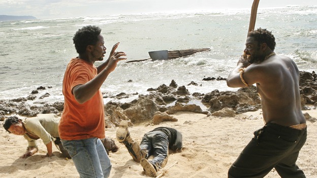 LOST - "Orientation" - Jack, Locke and Kate learn more secrets about the hatch. Meanwhile, after being beaten and taken captive, Sawyer, Michael and Jin wonder if their captors are fellow survivors or the dreaded "Others." Katey Sagal guest stars, on "Lost," WEDNESDAY, OCTOBER 5 (9:00-10:00 p.m., ET), on the ABC Television Network. (ABC/MARIO PEREZ)DANIEL DAE KIM, HAROLD PERRINEAU, JOSH HOLLOWAY,ADEWALE AKINNUOYE-AGBAJE