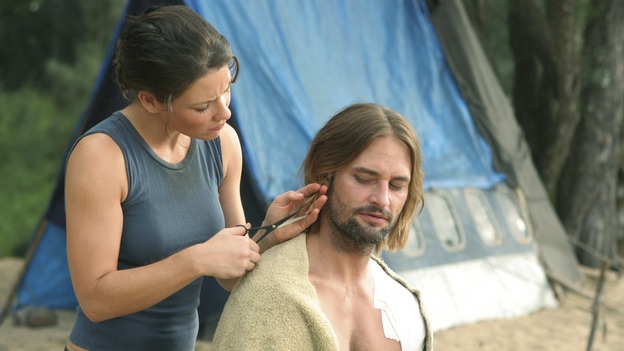 LOST - "The 23rd Psalm" - Mr. Eko interrogates Charlie about the Virgin Mary statue, Claire begins to lose faith in Charlie when she discovers his secret, and Jack is an interested observer when Kate gives the recovering Sawyer a much-needed haircut, on "Lost," WEDNESDAY, JANUARY 11 (9:00-10:00 p.m., ET), on the ABC Television Network. (ABC/MARIO PEREZ) EVANGELINE LILLY, JOSH HOLLOWAY