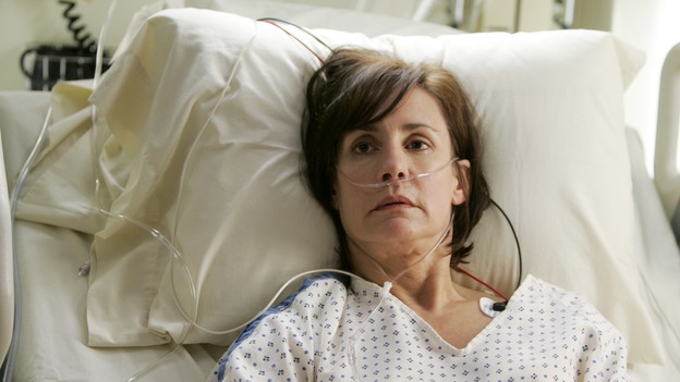 GREY'S ANATOMY - "Name of the Game" - George begins to overstay his welcome at Burke's apartment; Meredith learns a secret about her father; Bailey worries her colleagues will not treat her the same now that she's a mother; and Alex gets a lesson in bedside manners, on "Grey's Anatomy," SUNDAY, APRIL 2 (10:00-11:00 p.m., ET) on the ABC Television Network. (ABC/PETER "HOPPER" STONE)LAURIE METCALF