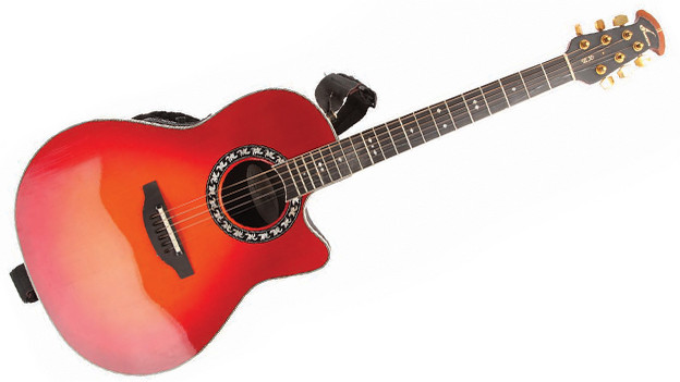 Charlie's acoustic guitarAn Ovation acoustic guitar with Lycrachord body, bowl-shaped back and high pressure laminate neck and top. Charlie can be seen playing this guitar on the Island on several occasions following its discovery in the episode, "House of the Rising Sun." The guitar has one broken string.Related content:EPISODE RECAP - "House of the Rising Sun"PHOTOS - Charlie playing guitar